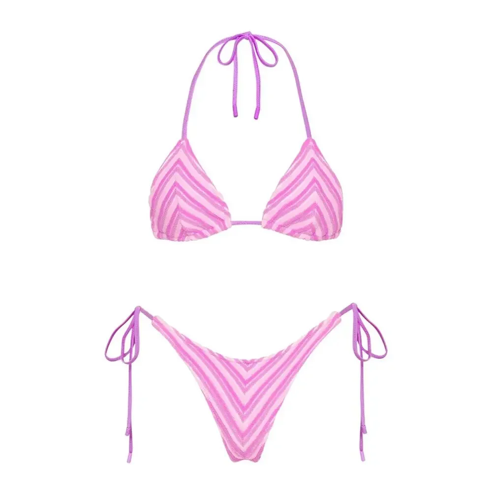 Triangl Swimwear Vinca Lotus Pink Stripe Terry Toweling Bikini Set Size Small